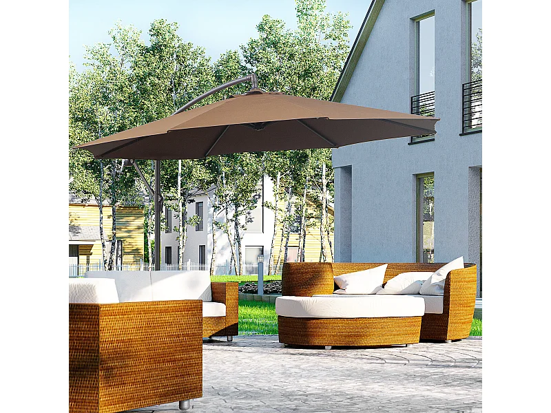 Ombrellone decentrato ø3x2.5 m con base a croce e manovella caffè