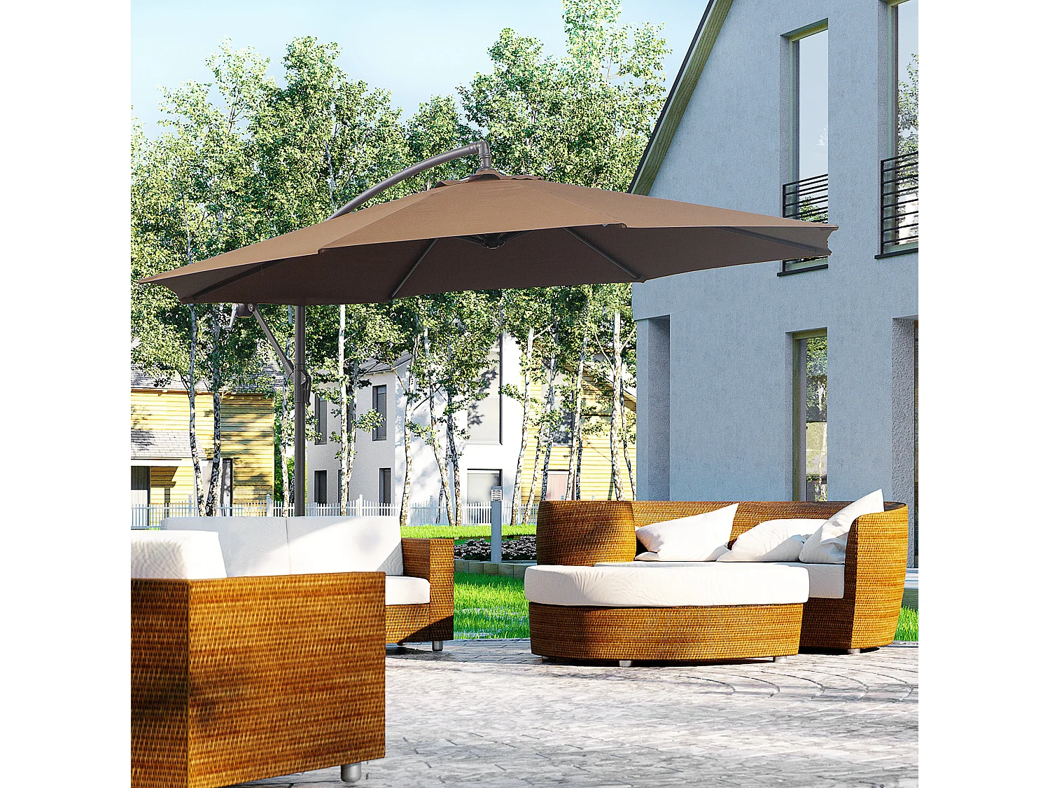 Ombrellone decentrato ø3x2.5 m con base a croce e manovella caffè