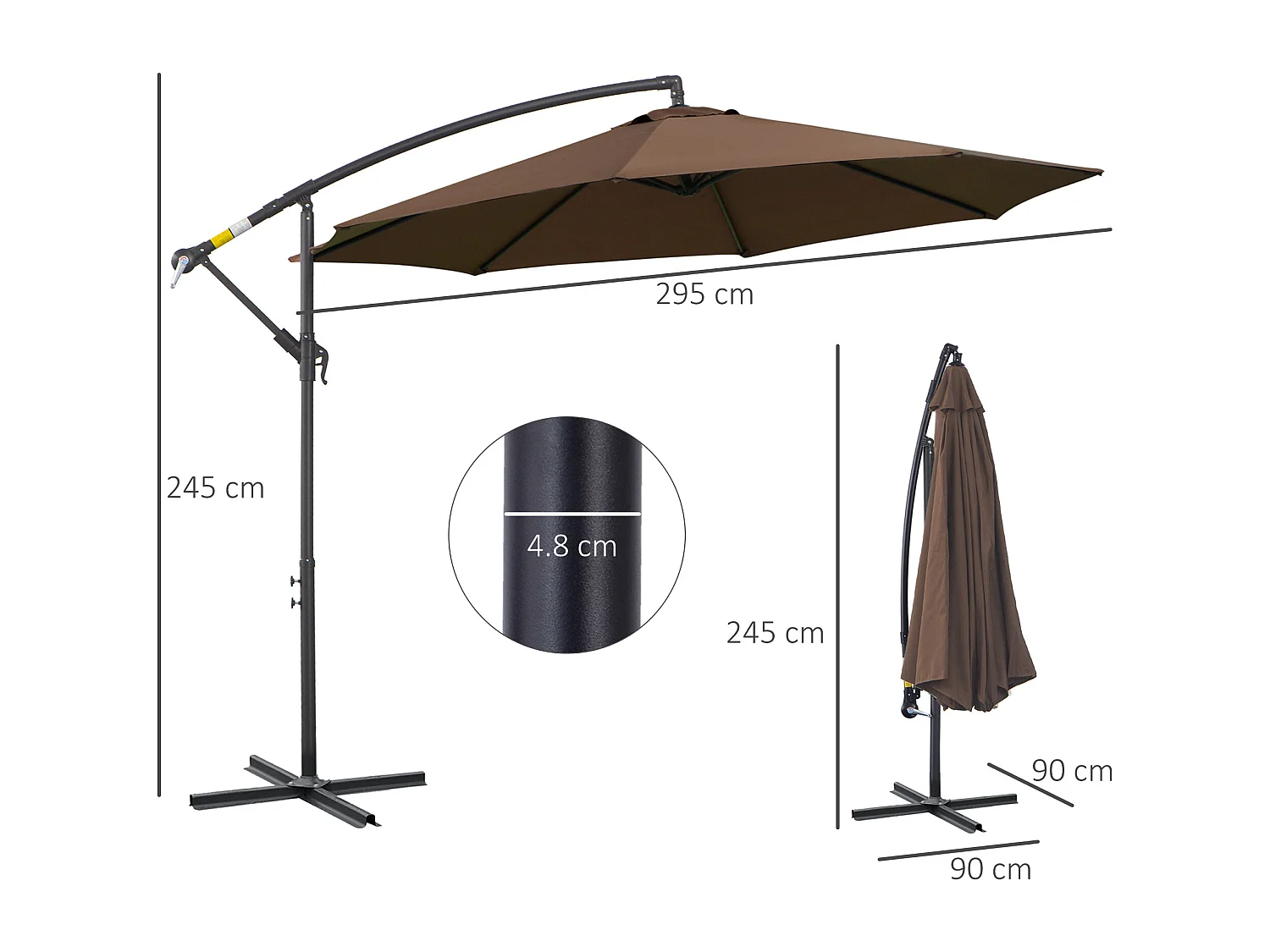 Ombrellone decentrato ø3x2.5 m con base a croce e manovella caffè