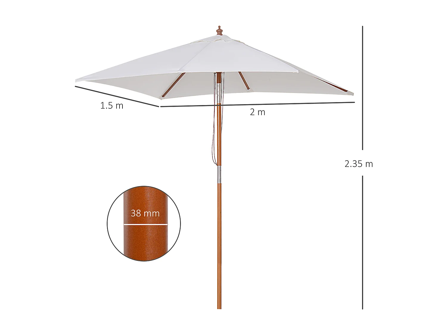 Ombrellone da giardino inclinabile 2x1.5m a 6 stecche beige