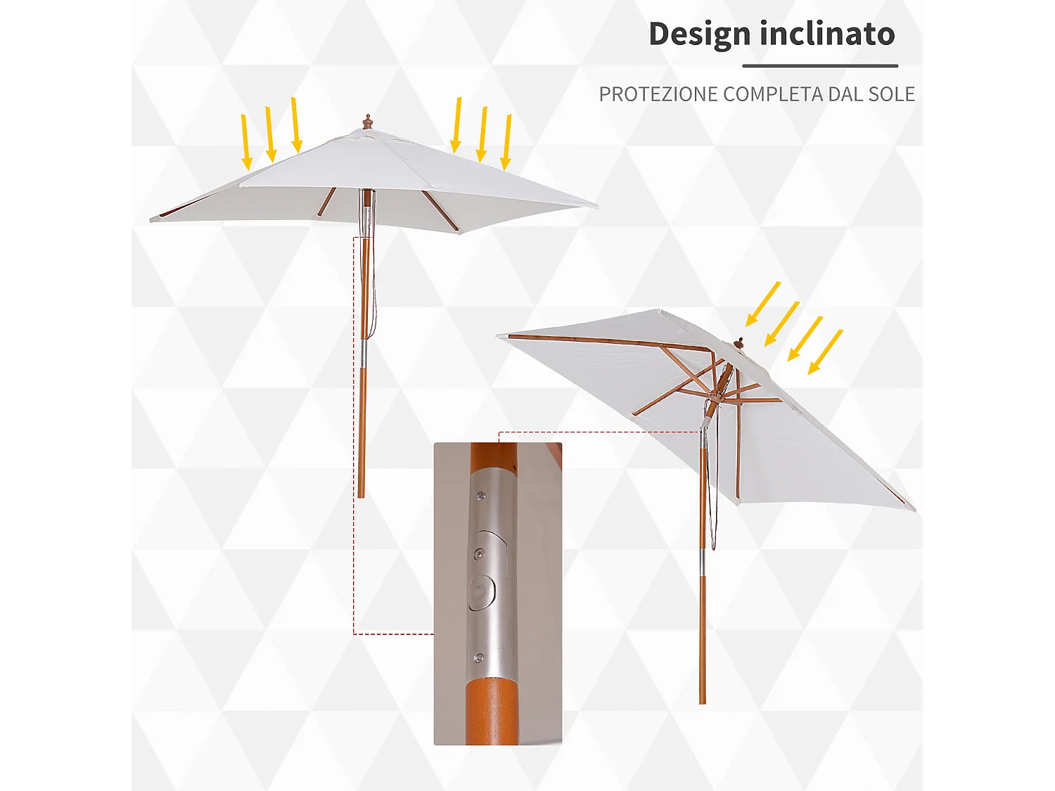 Ombrellone da giardino inclinabile 2x1.5m a 6 stecche beige