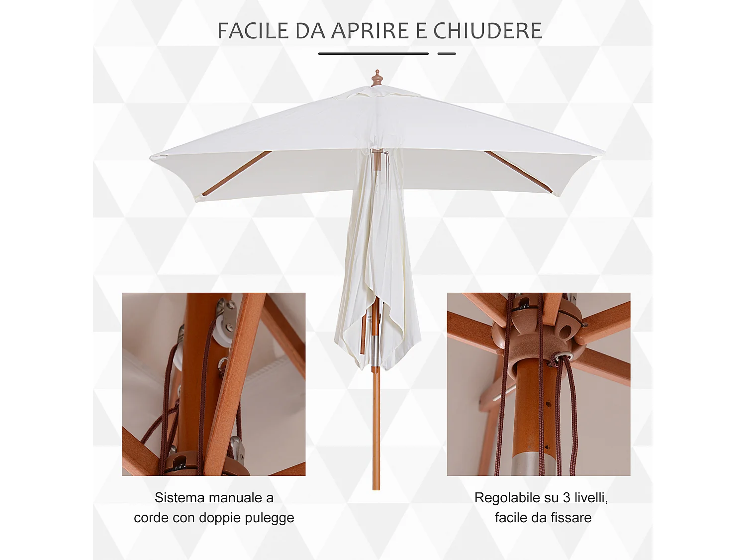 Ombrellone da giardino inclinabile 2x1.5m a 6 stecche beige