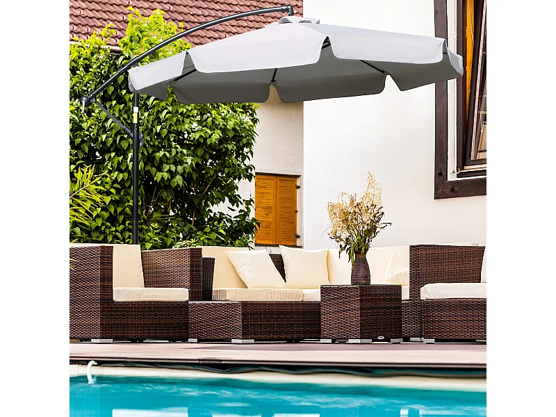 Ombrellone da giardino a braccio inclinabile con manovella grigio