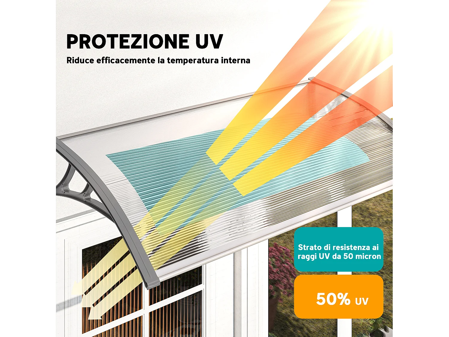 Tettoia moderna con supporto per finestre e porte in policarbonato