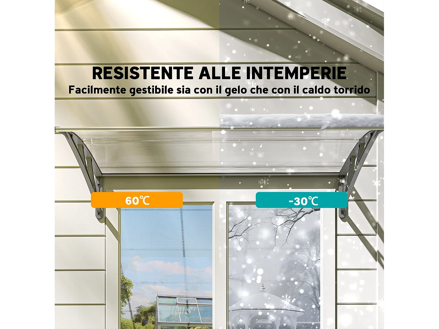 Tettoia moderna con supporto per finestre e porte in policarbonato