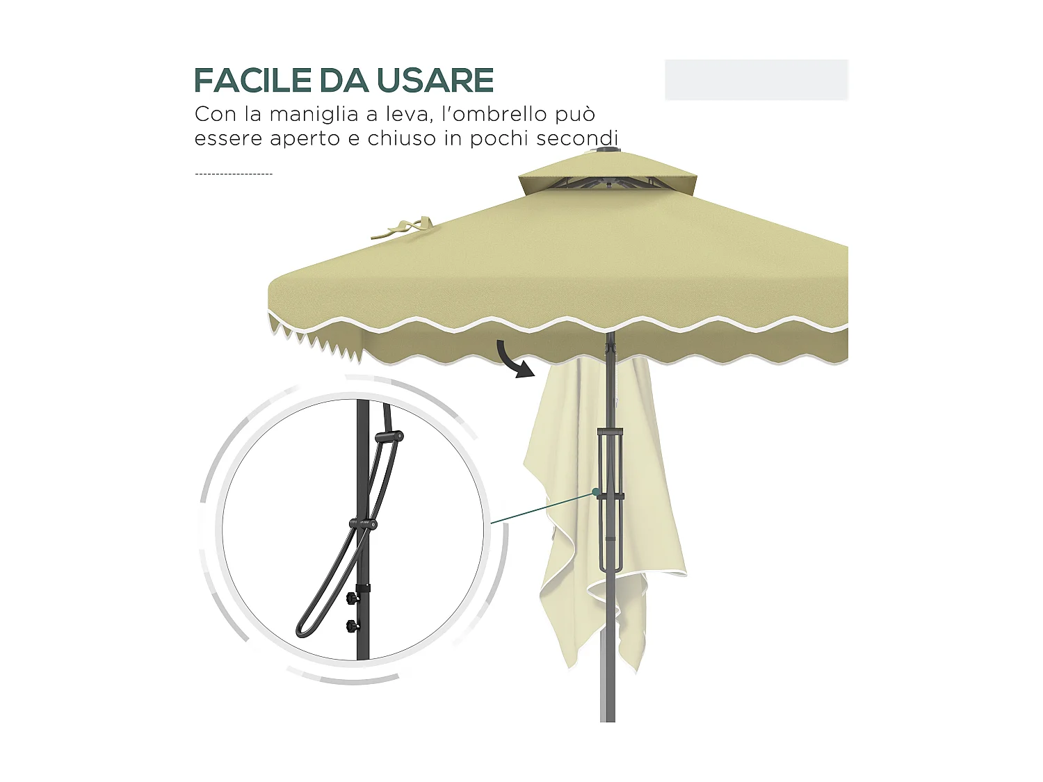 Ombrellone decentrato 2.5x2.5 m con base a croce e manovella beige