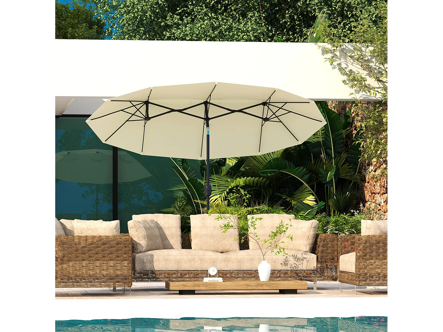 Ombrellone giardino doppio e manovella 285x147x227cm beige