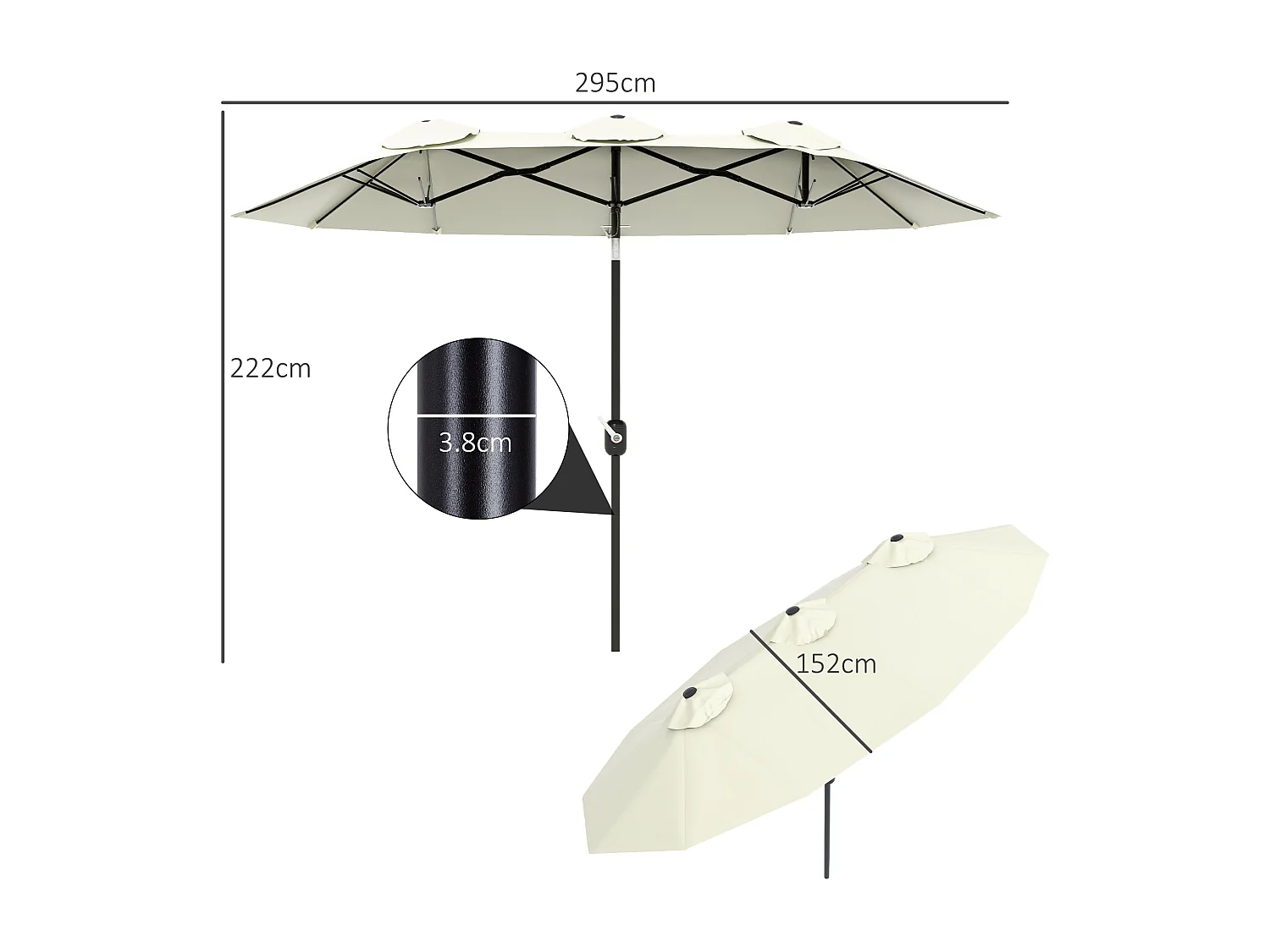 Ombrellone giardino doppio e manovella 285x147x227cm beige