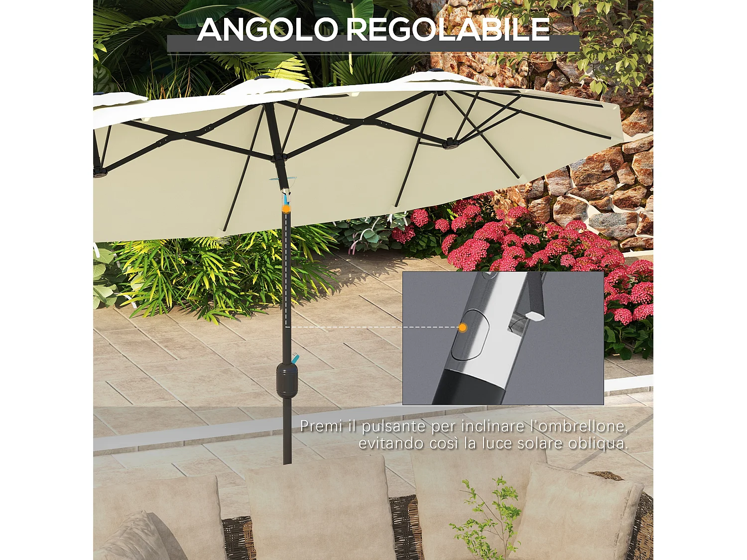 Ombrellone giardino doppio e manovella 285x147x227cm beige