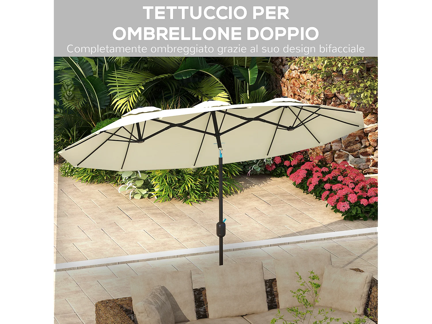 Ombrellone giardino doppio e manovella 285x147x227cm beige