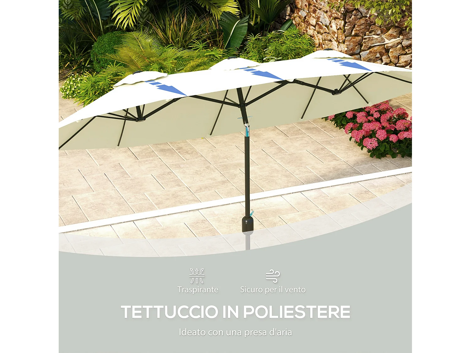 Ombrellone giardino doppio e manovella 285x147x227cm beige