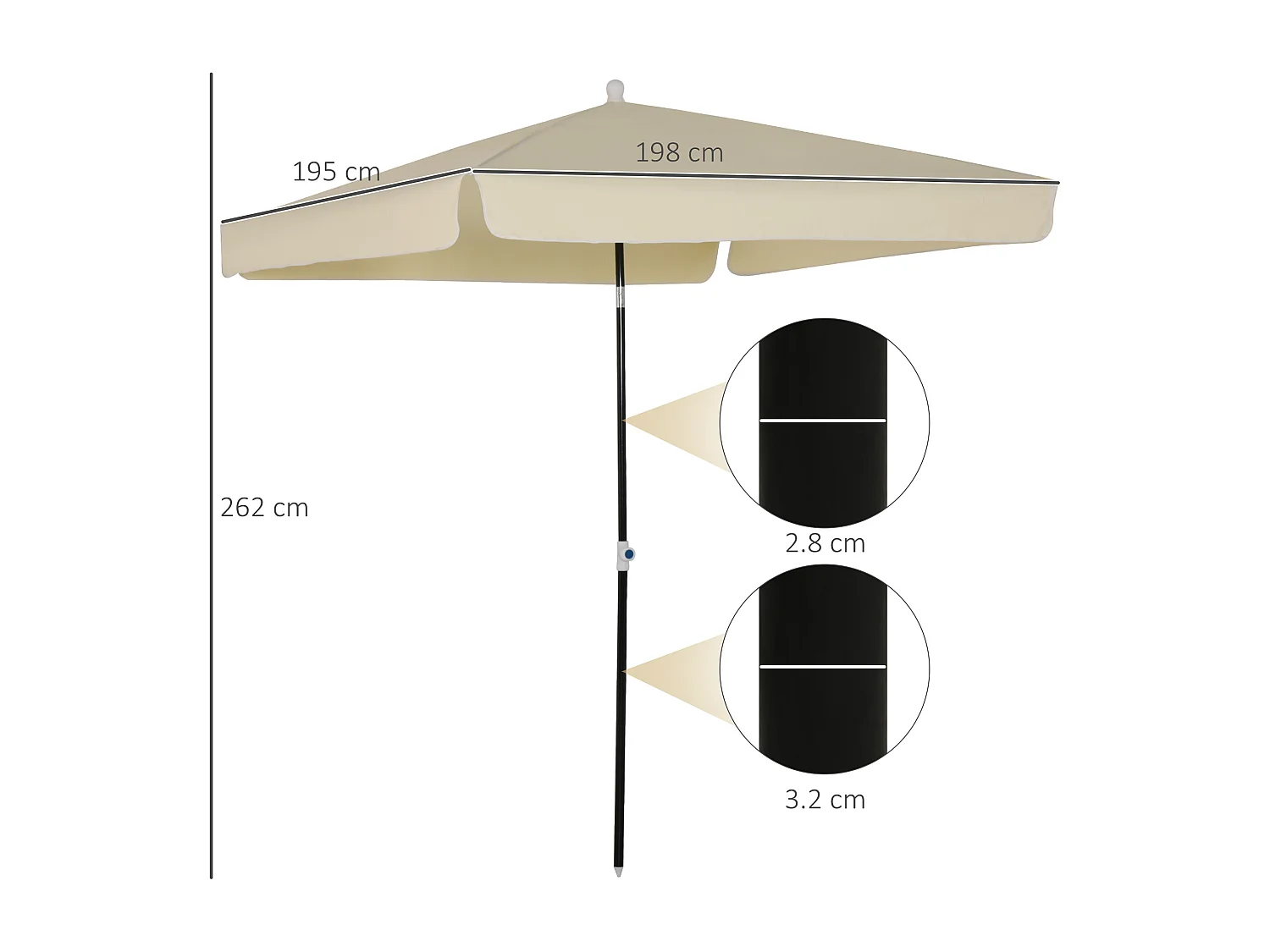 Ombrellone da esterno 2x2 m con tettuccio quadrato crema