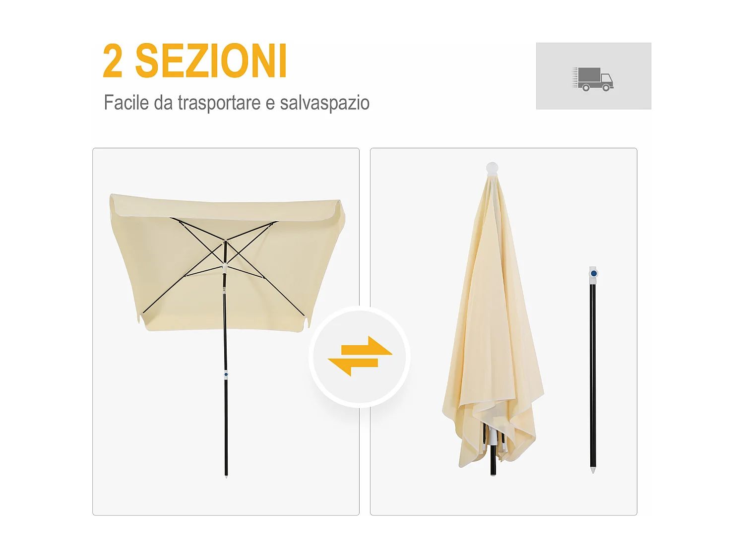 Ombrellone da esterno 2x2 m con tettuccio quadrato crema