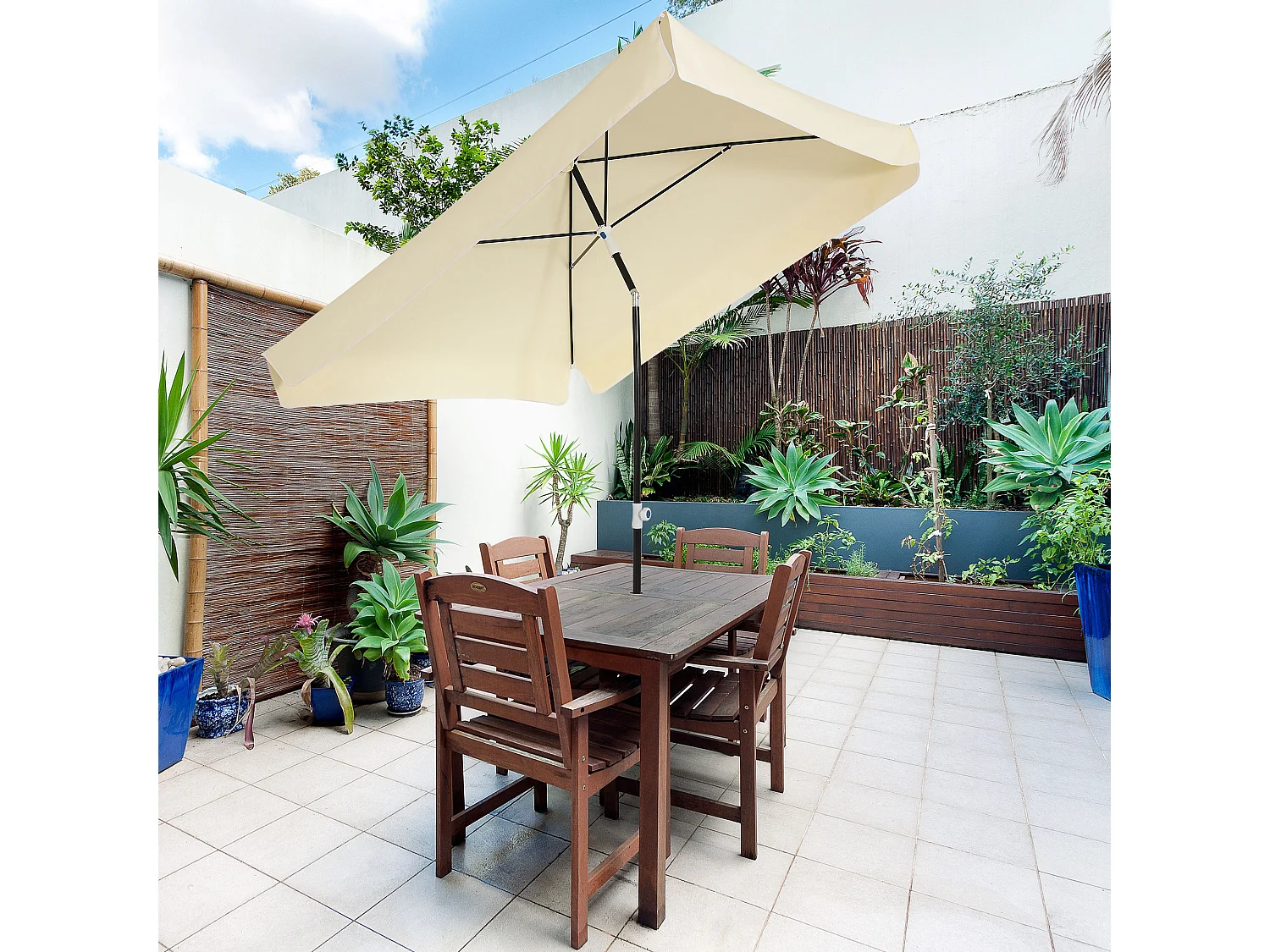 Ombrellone da esterno 2x2 m con tettuccio quadrato crema