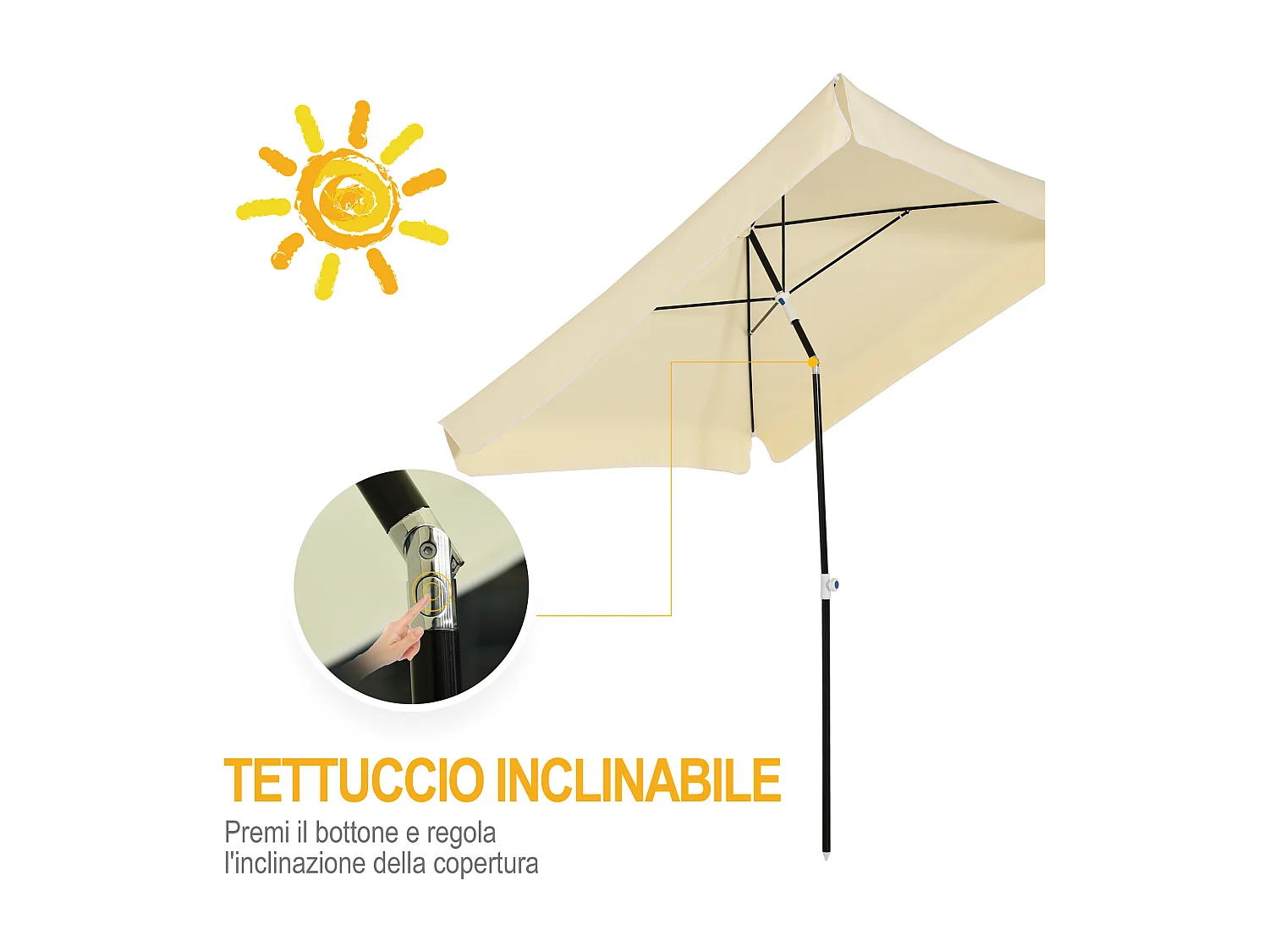 Ombrellone da esterno 2x2 m con tettuccio quadrato crema