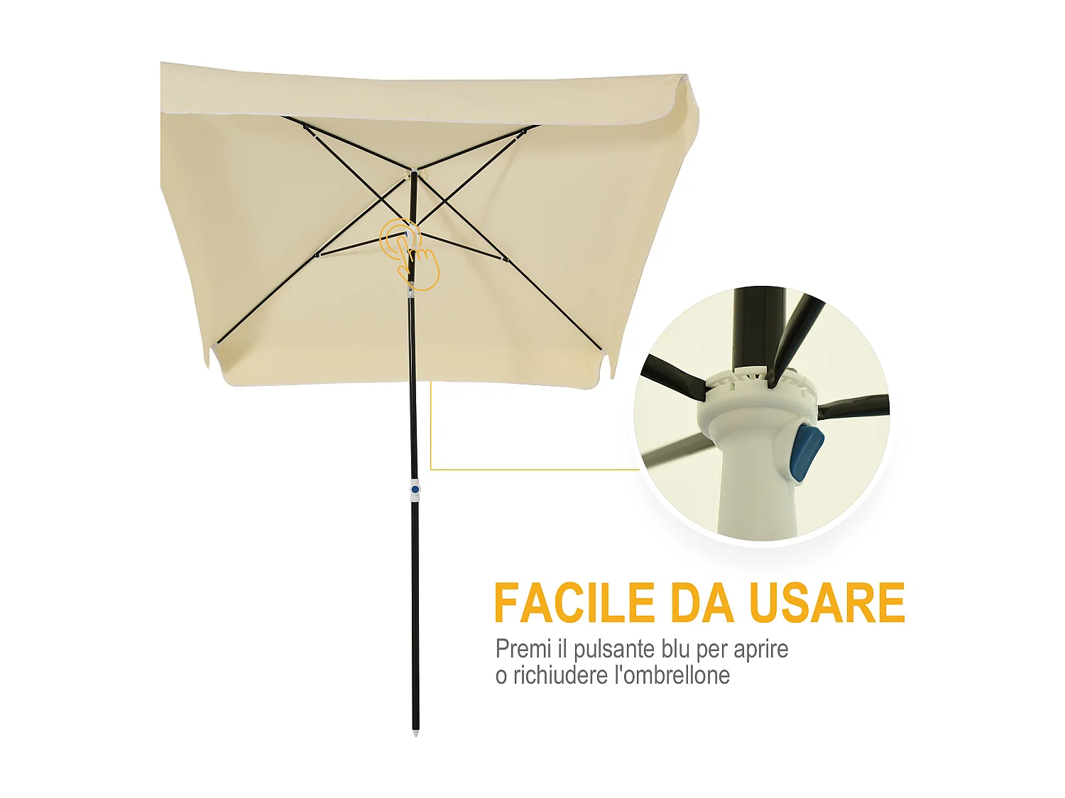 Ombrellone da esterno 2x2 m con tettuccio quadrato crema