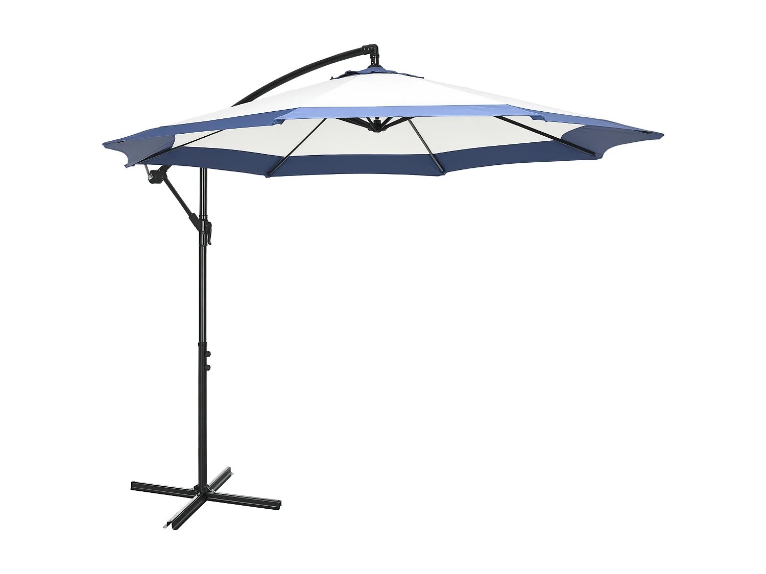 Ombrellone da giardino 3x2 m a braccio con base a croce blu e crema