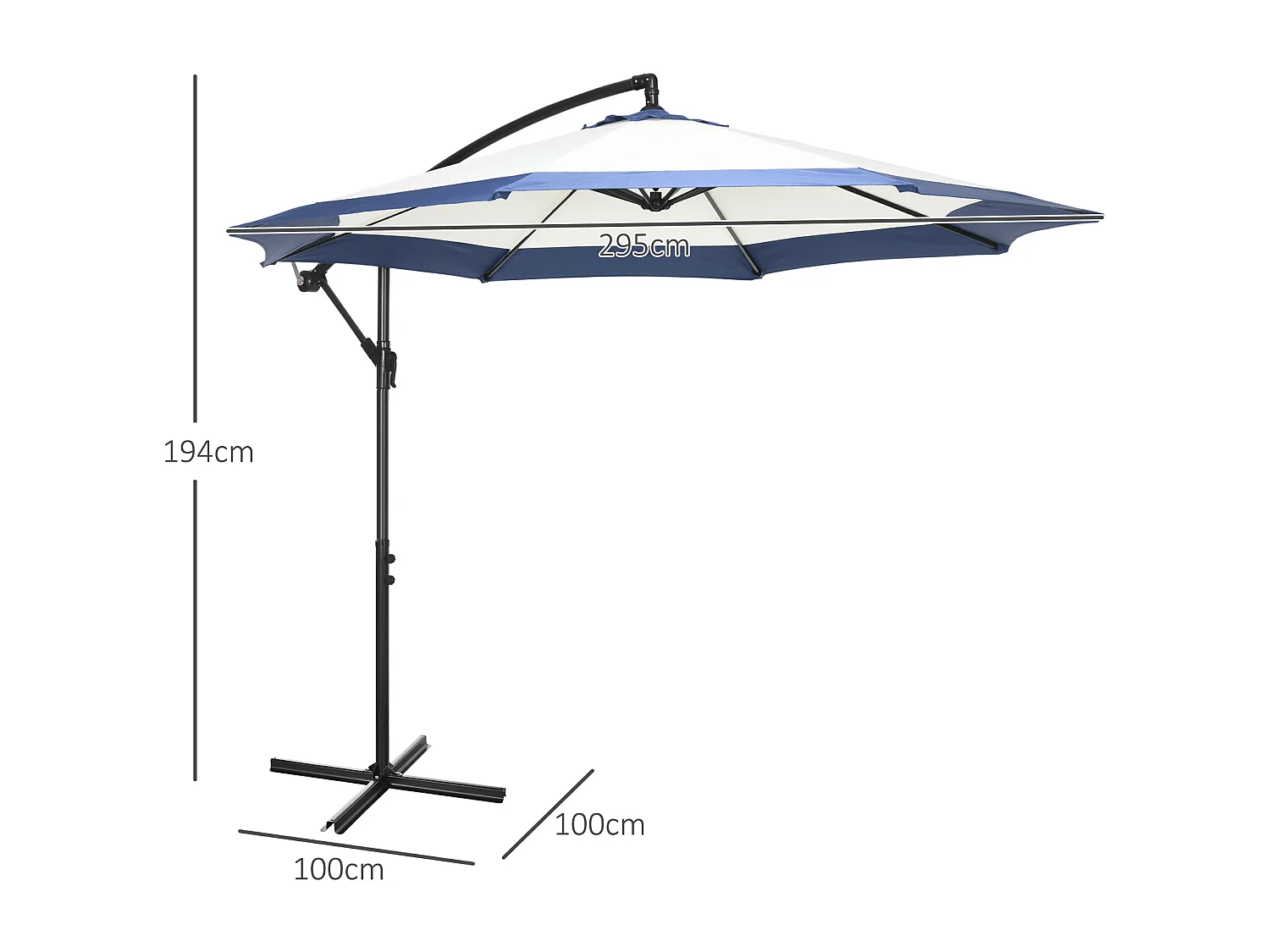 Ombrellone da giardino 3x2 m a braccio con base a croce blu e crema