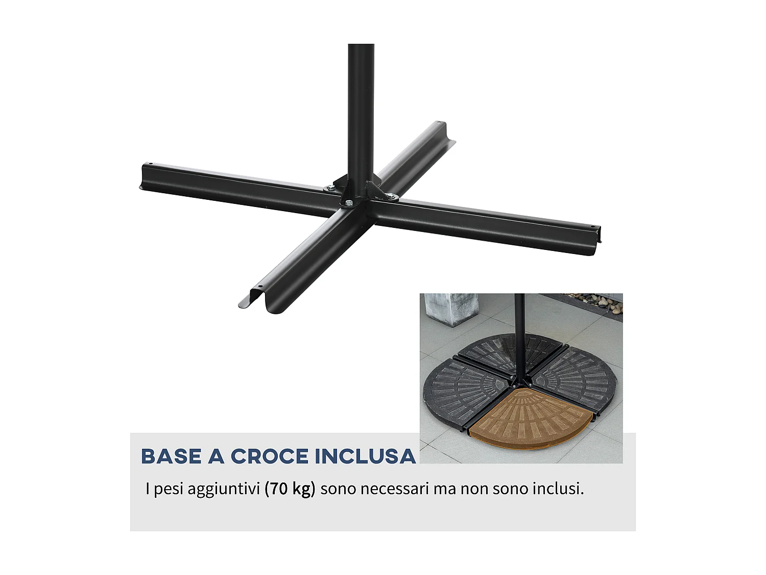 Ombrellone da giardino 3x2 m a braccio con base a croce blu e crema