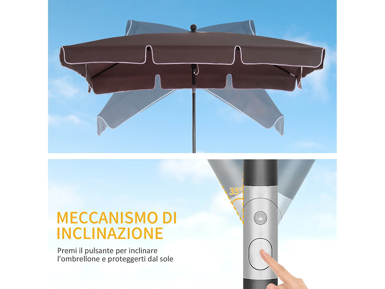 Ombrellone da giardino 2x1.3x2.5 m regolabile marrone