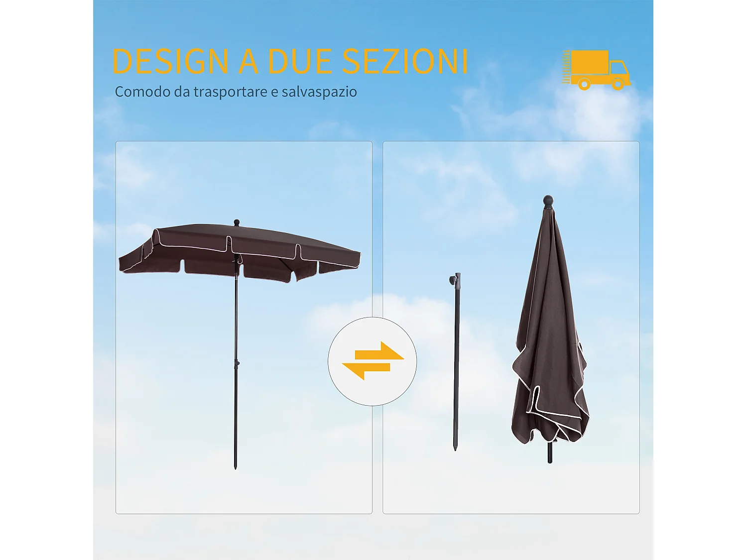 Ombrellone da giardino 2x1.3x2.5 m regolabile marrone