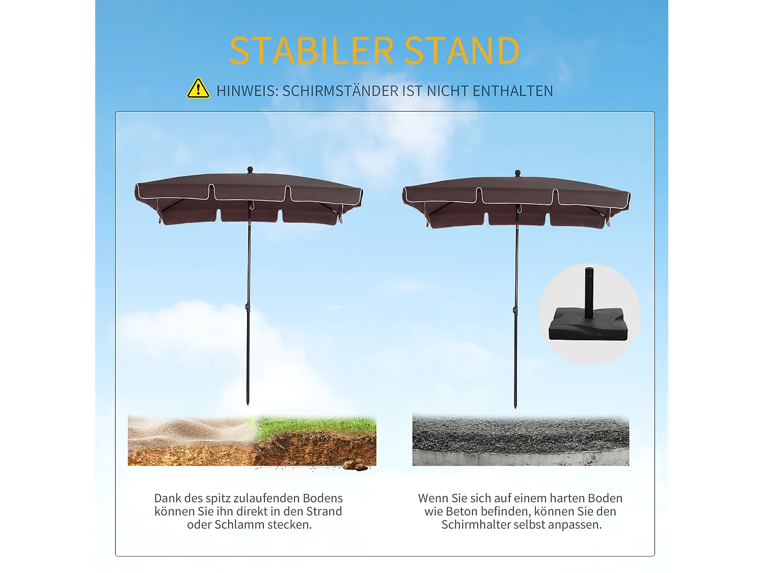 Ombrellone da giardino 2x1.3x2.5 m regolabile marrone