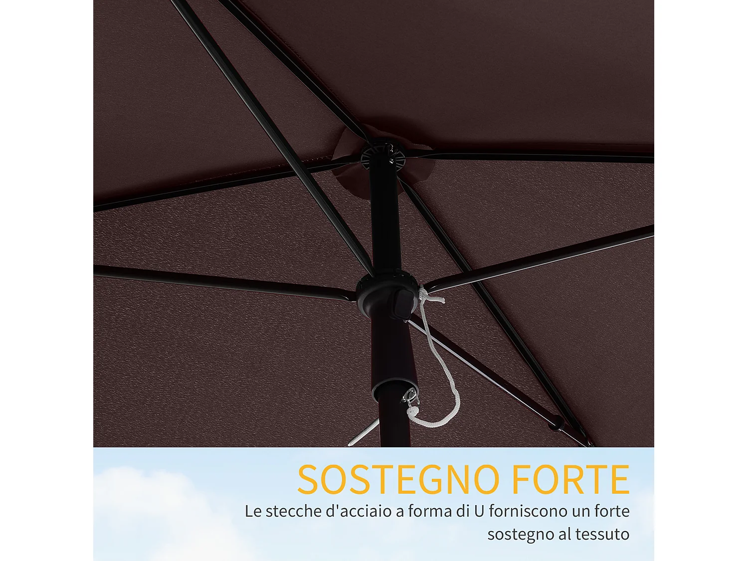 Ombrellone da giardino 2x1.3x2.5 m regolabile marrone