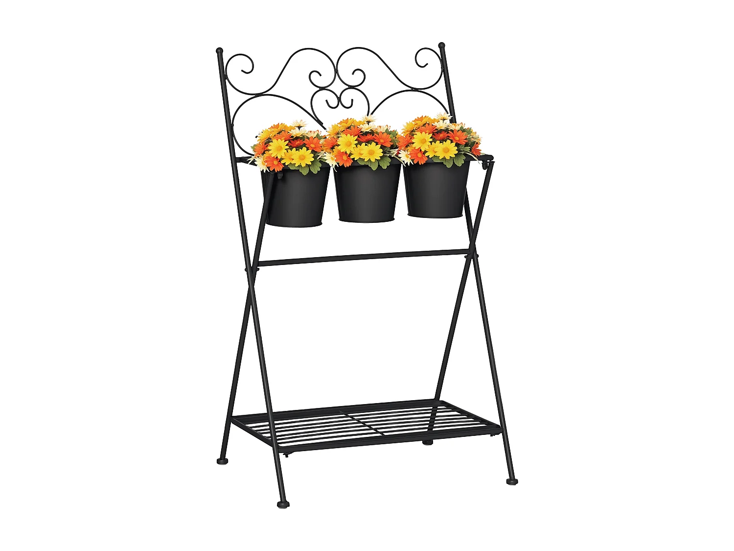 Portapiante pieghevole con 3 vasi e ripiano inferiore nero