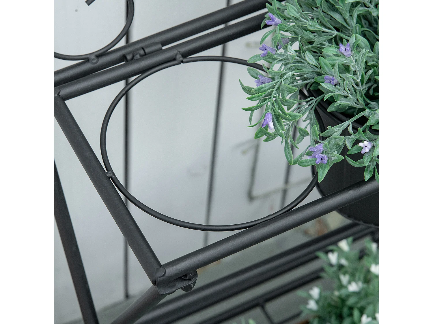 Portapiante pieghevole con 3 vasi e ripiano inferiore nero