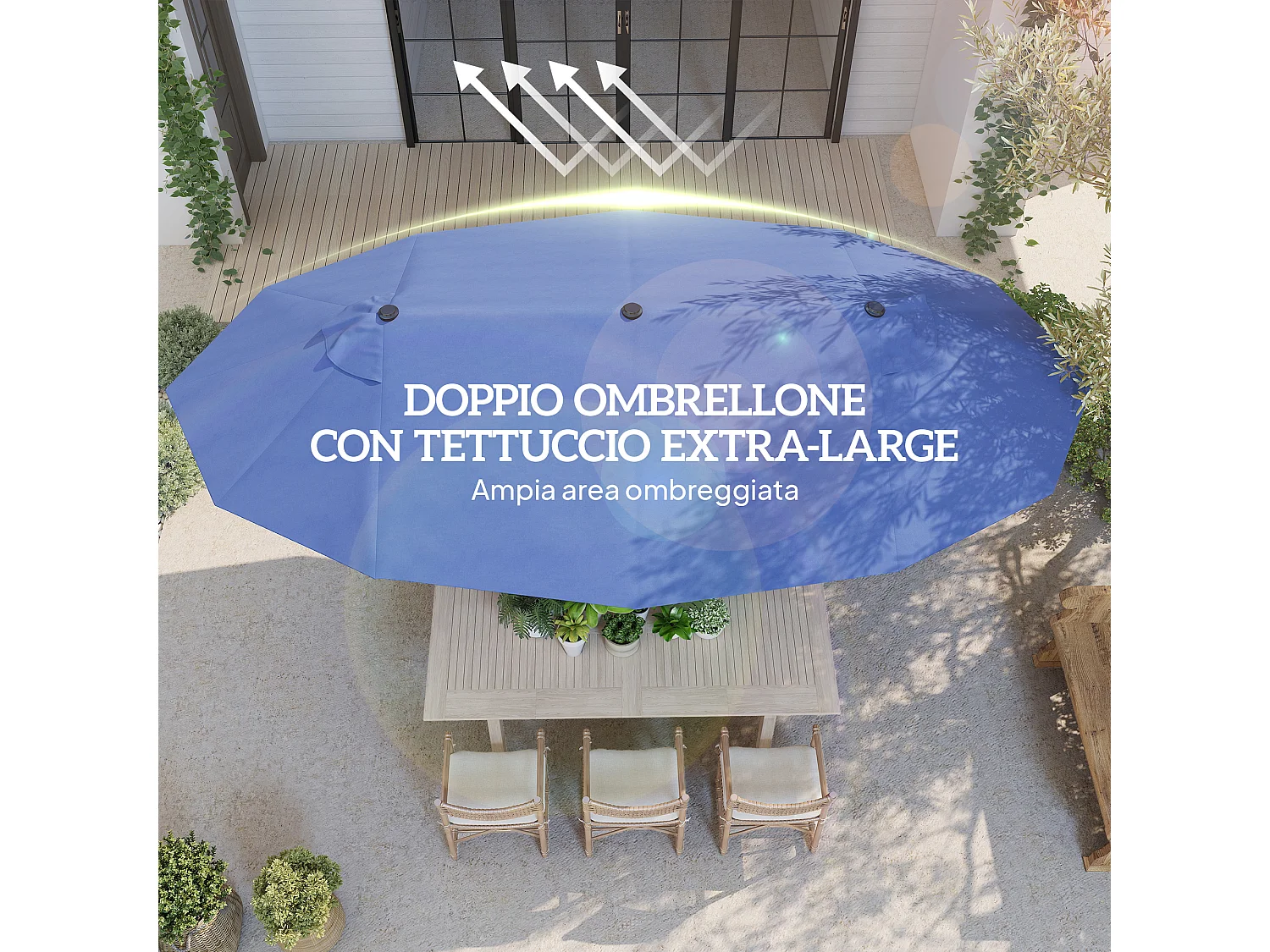 Ombrellone da giardino doppio con apertura a manovella