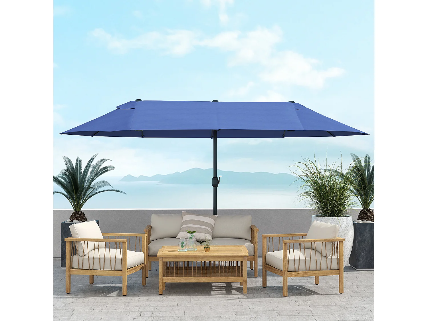 Ombrellone da giardino doppio con apertura a manovella