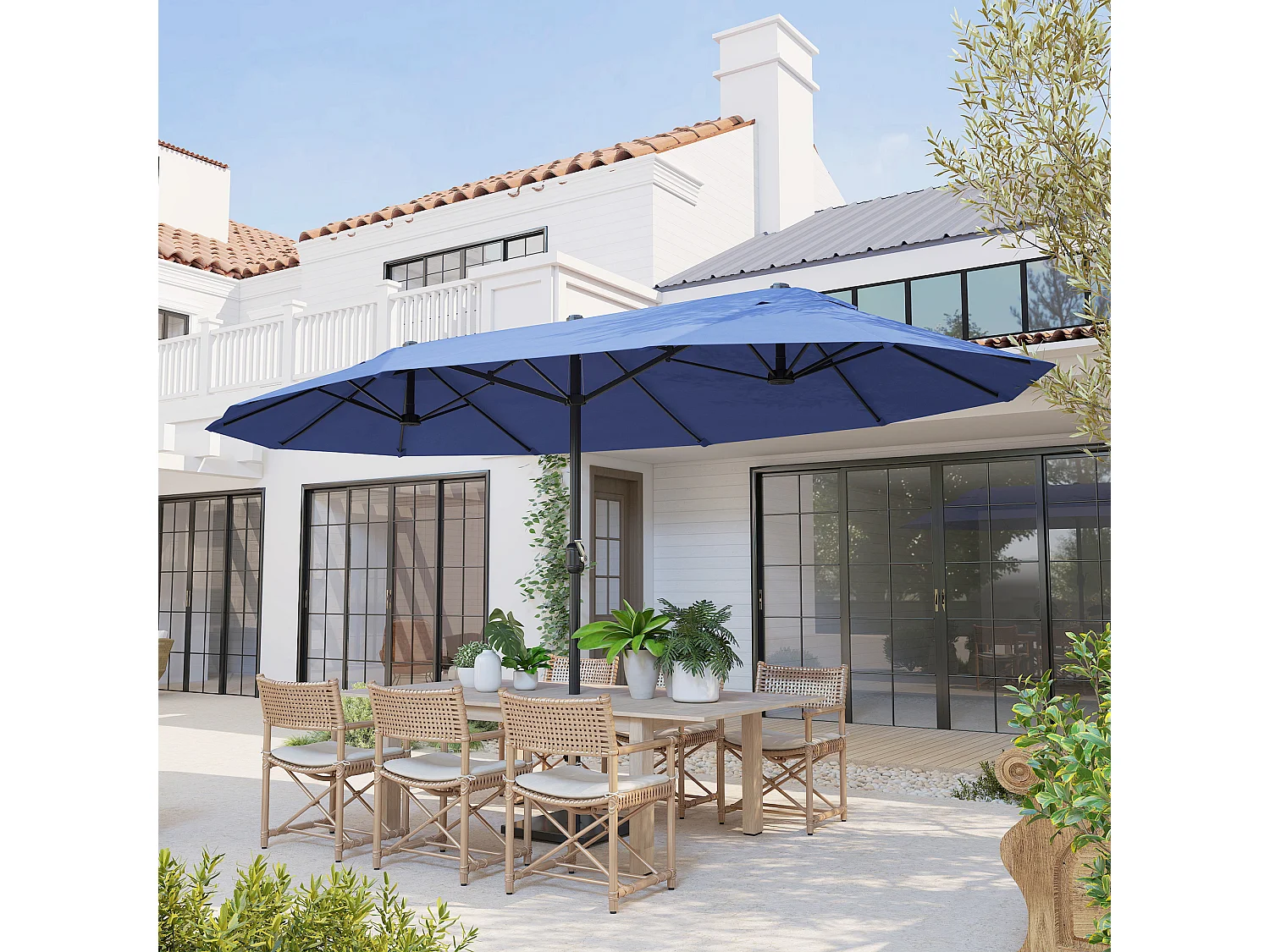 Ombrellone da giardino doppio con apertura a manovella