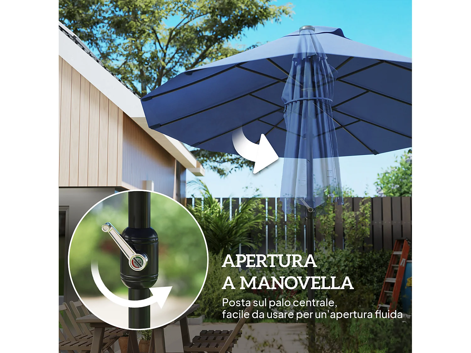 Ombrellone da giardino doppio con apertura a manovella