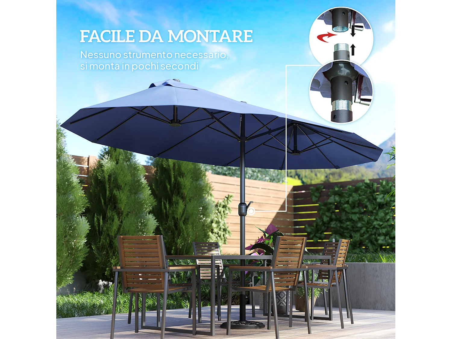 Ombrellone da giardino doppio con apertura a manovella