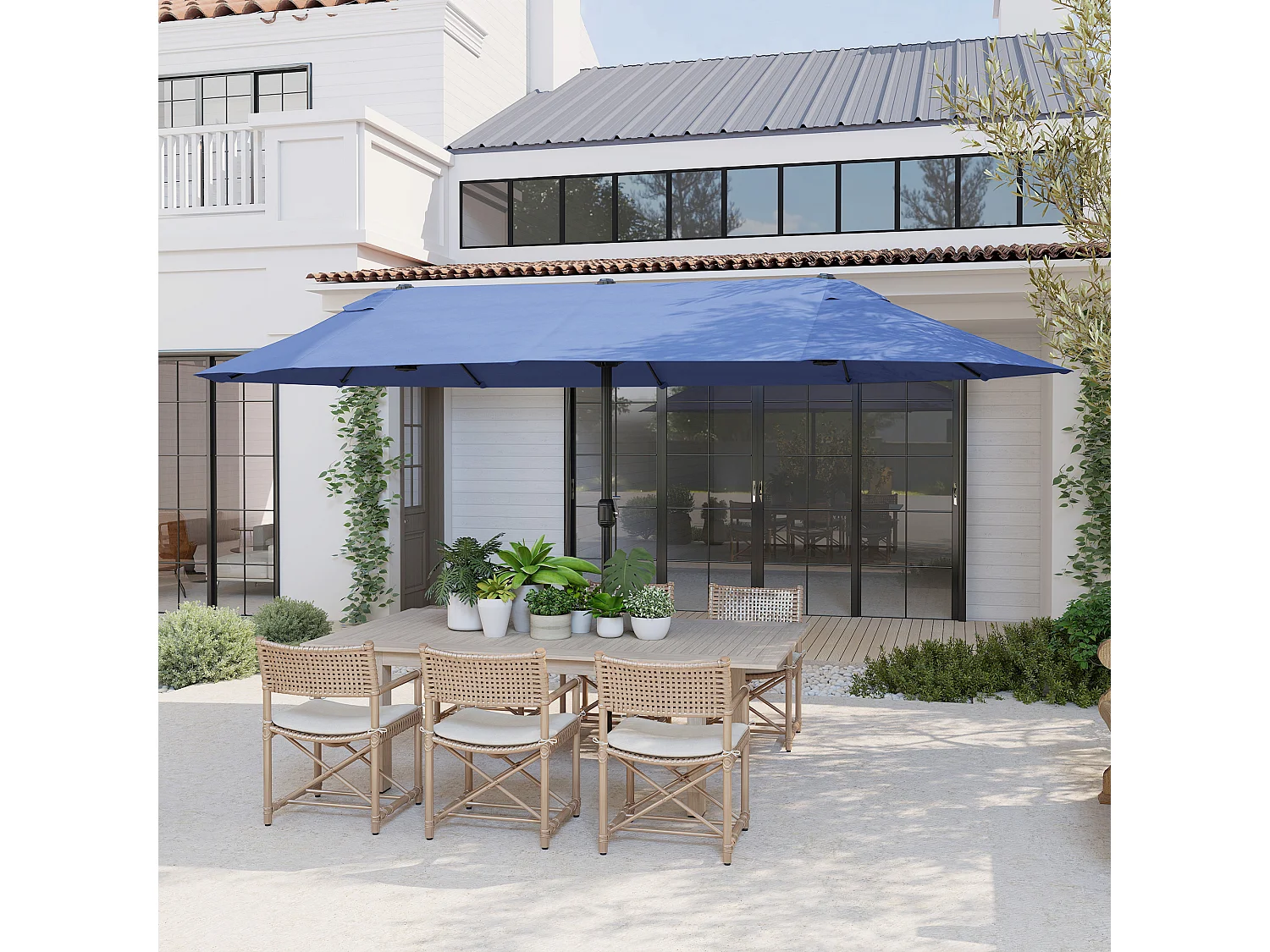 Ombrellone da giardino doppio con apertura a manovella