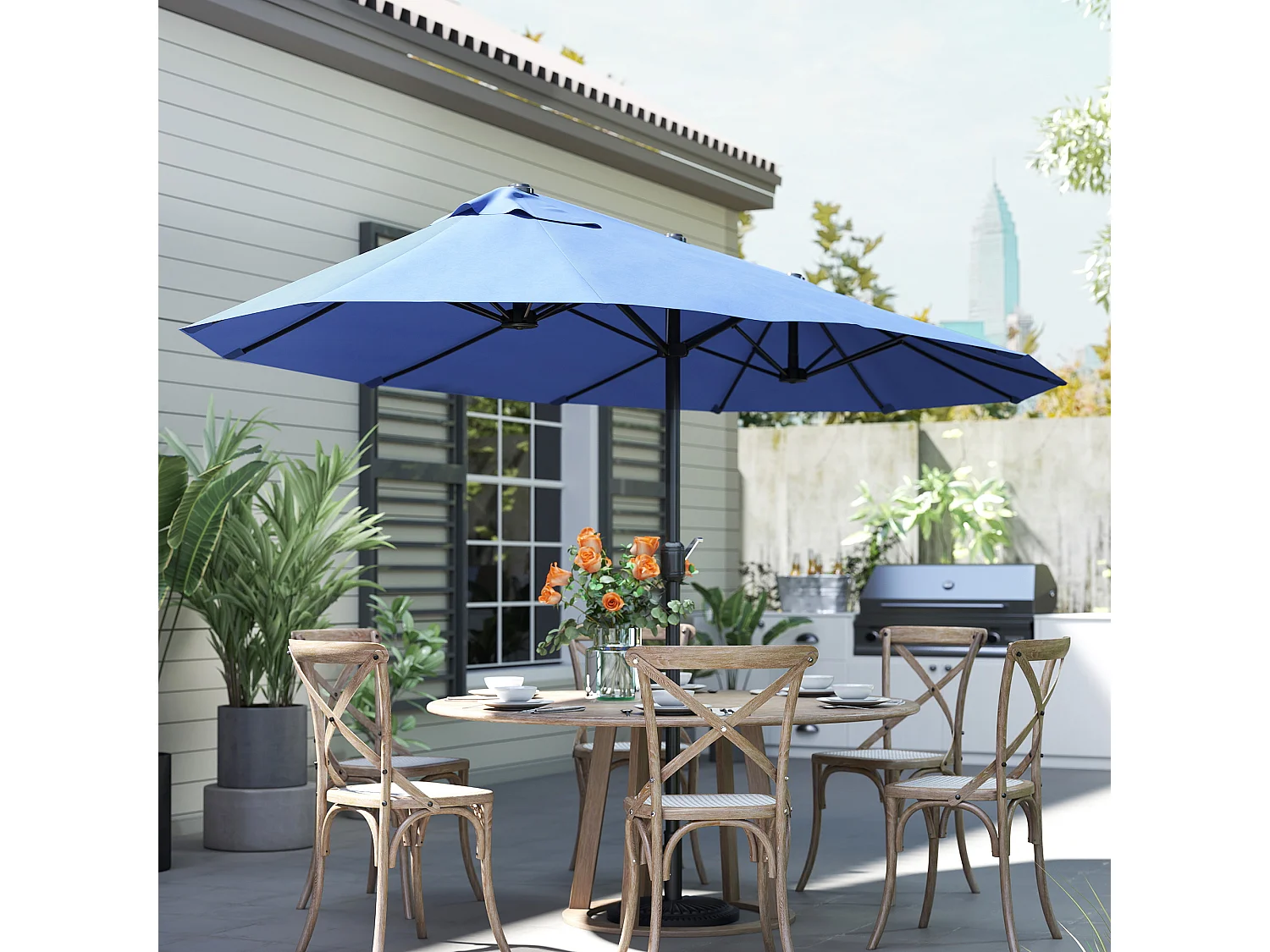 Ombrellone da giardino doppio con apertura a manovella