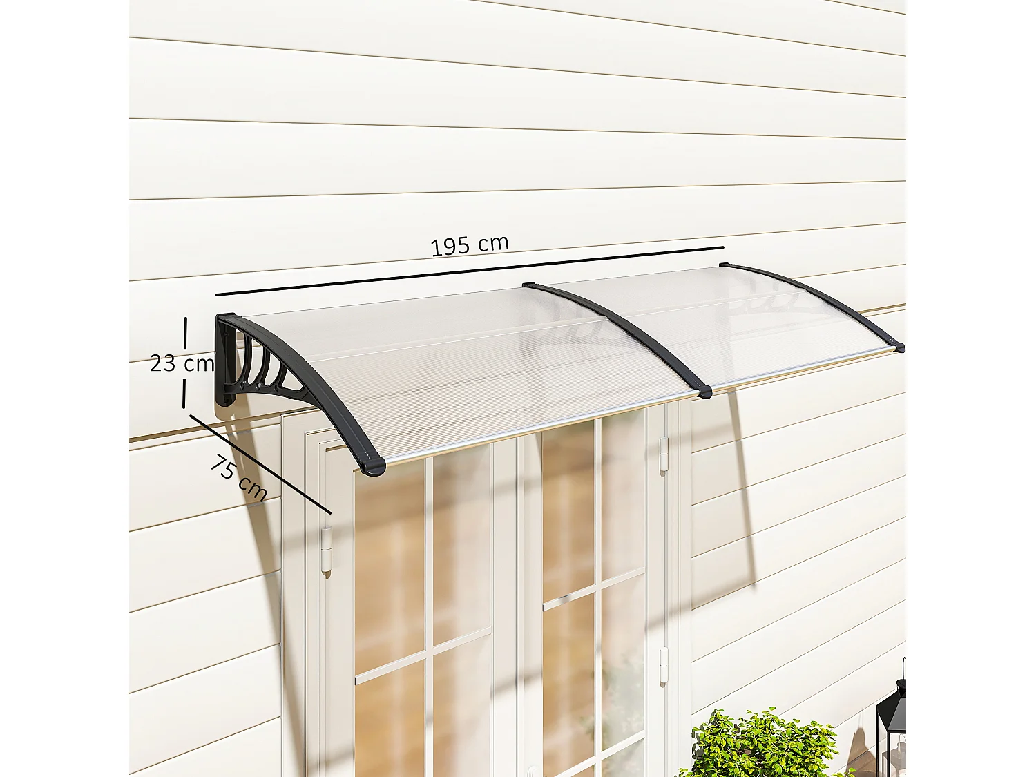Tettoia pensilina per porta e finestra in policarbonato 195x75 cm