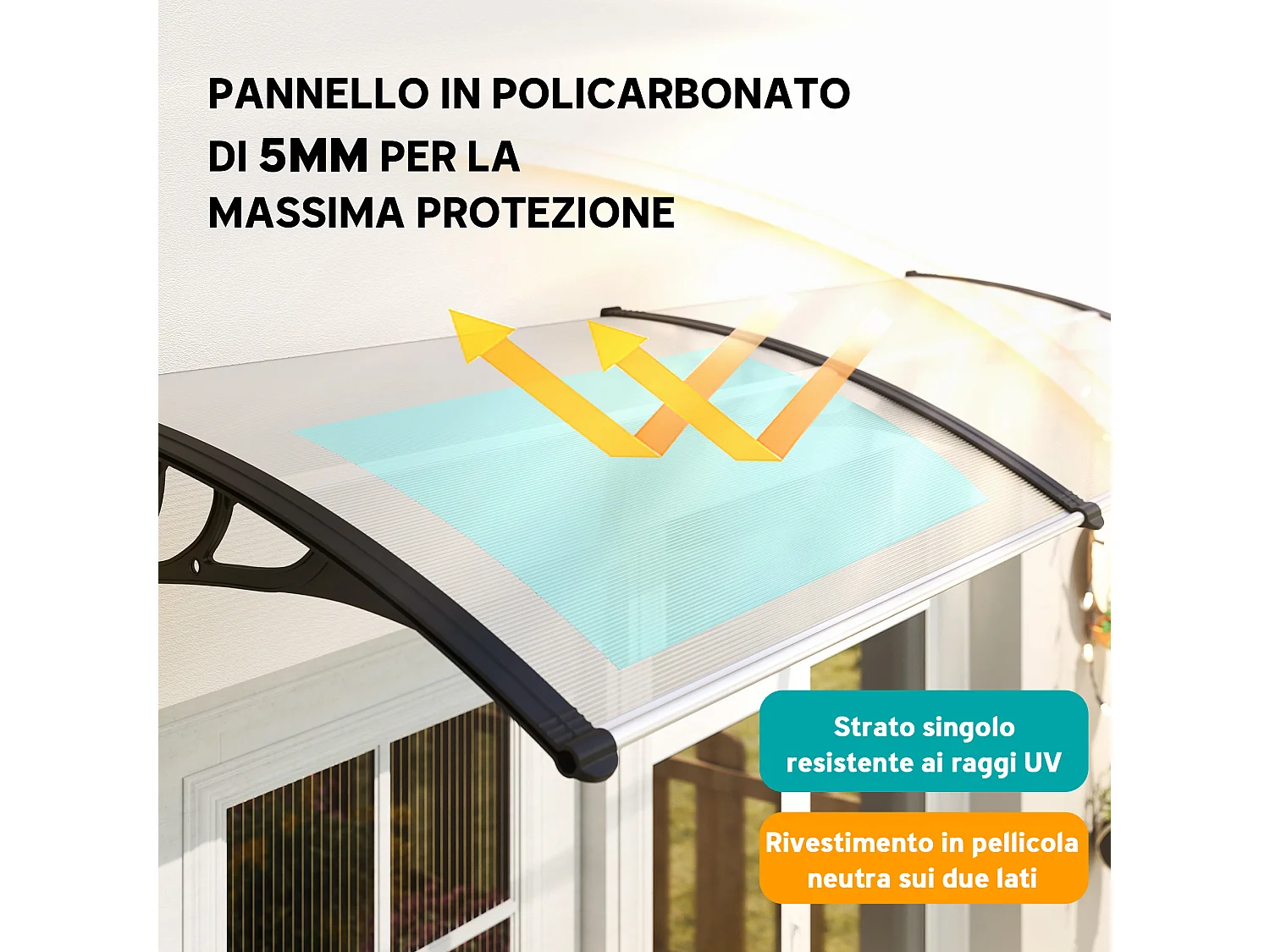 Tettoia pensilina per porta e finestra in policarbonato 195x75 cm