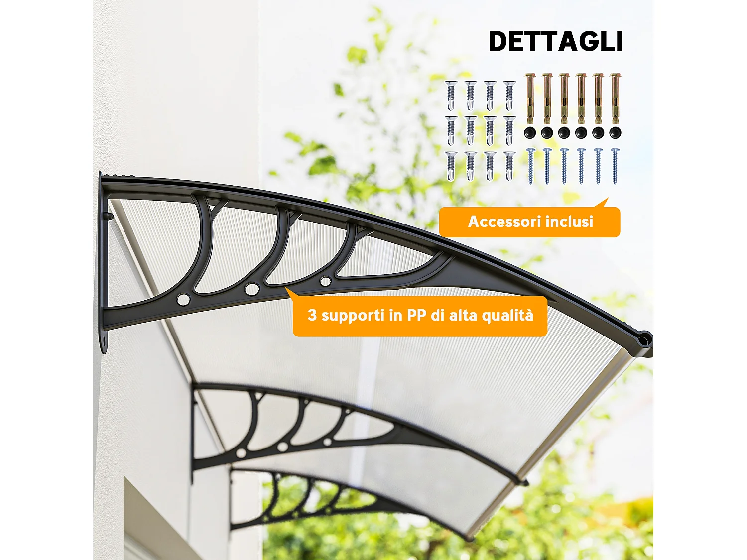 Tettoia pensilina per porta e finestra in policarbonato 195x75 cm