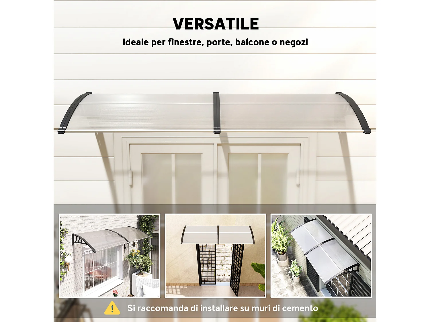 Tettoia pensilina per porta e finestra in policarbonato 195x75 cm