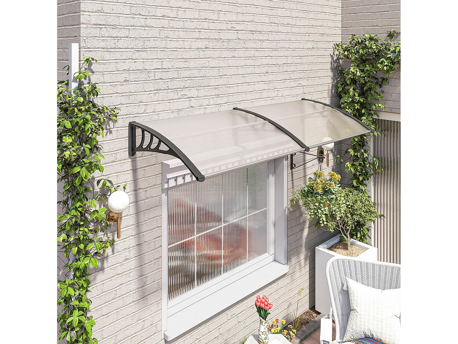 Tettoia pensilina per porta e finestra in policarbonato 195x75 cm