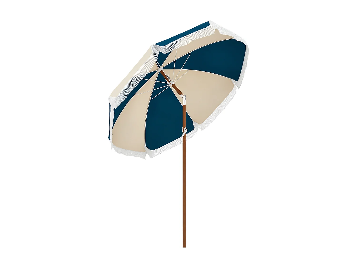 Ombrellone rotondo e inclinabile con manovella blu e beige