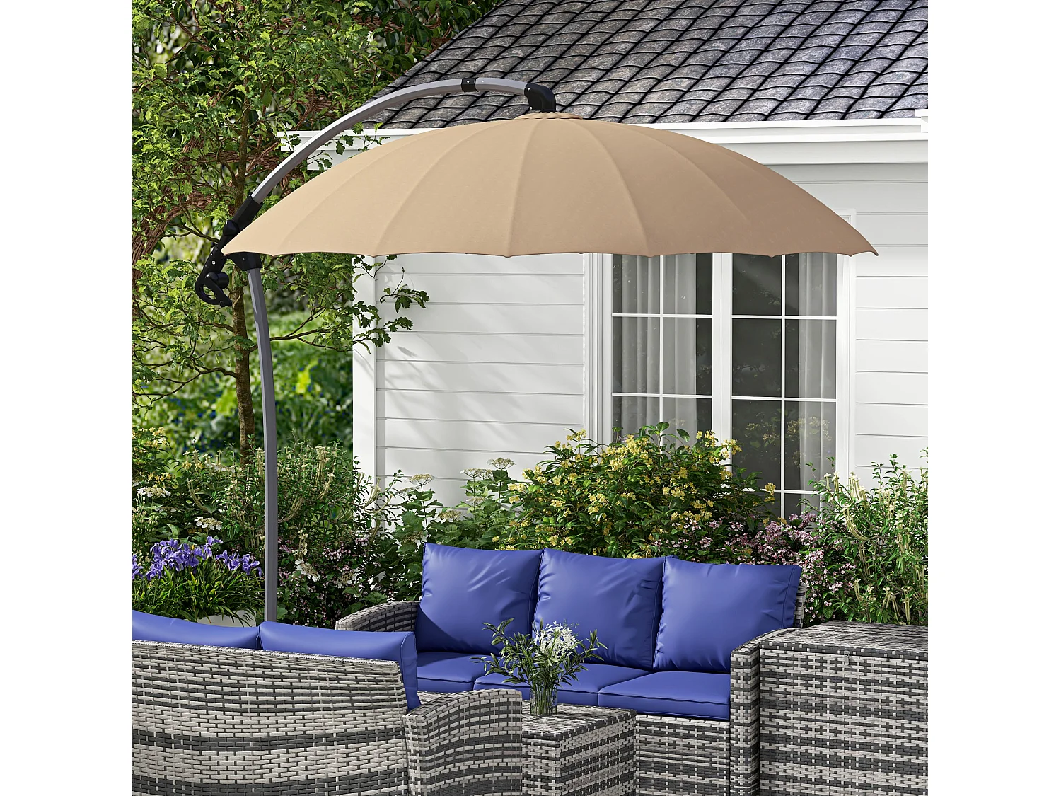 Ombrellone da giardino decentrato 2.7m con manovella cachi