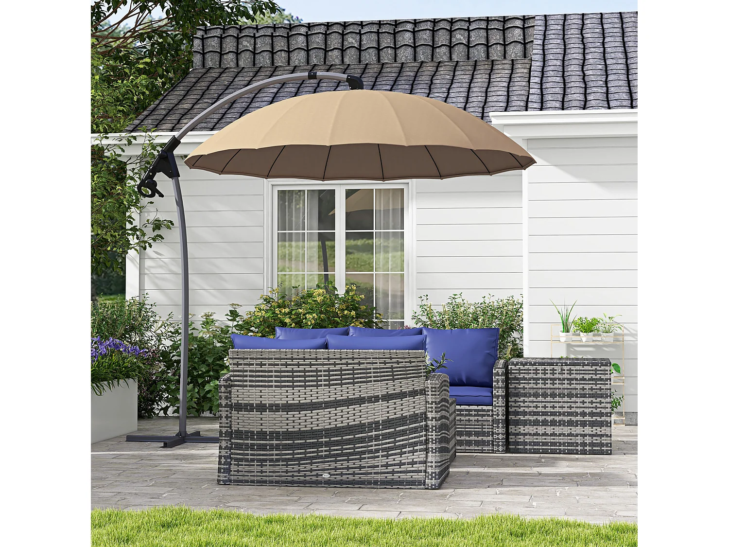 Ombrellone da giardino decentrato 2.7m con manovella cachi