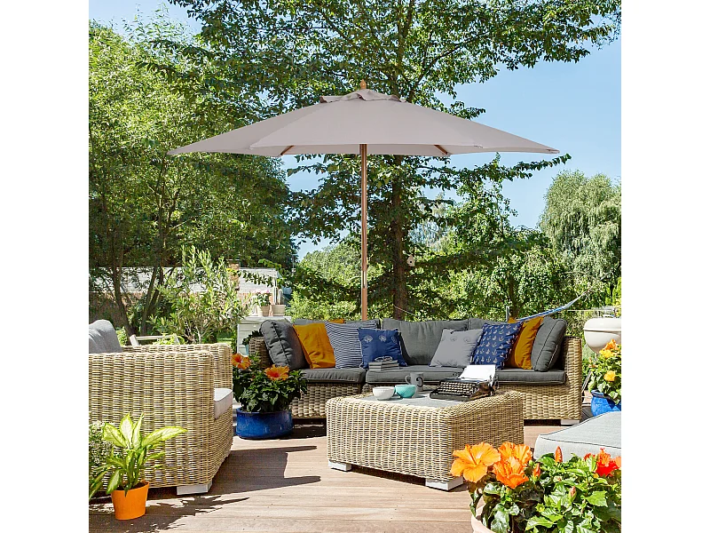 Ombrellone da giardino in legno e tessuto poliestere 2.5x2.3m grigio