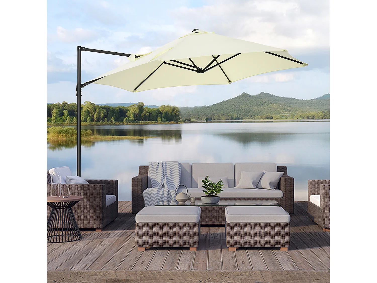 Ombrellone da giardino 2.6x2.5m girevole con manovella beige