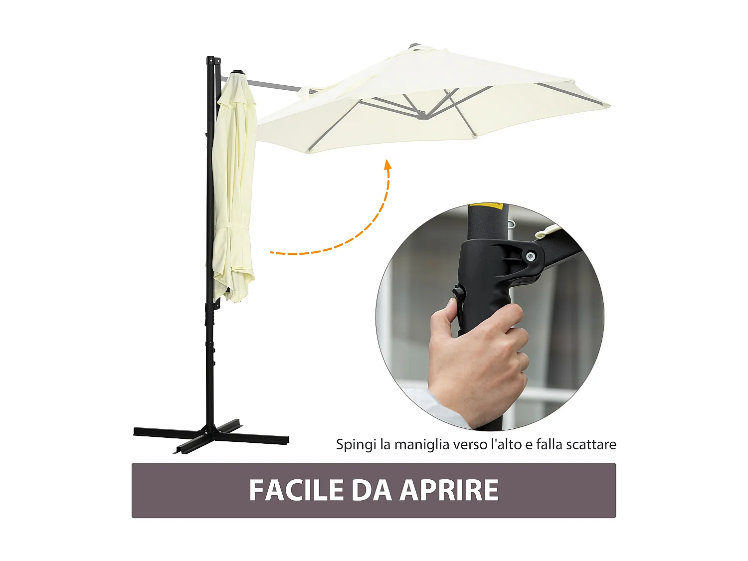 Ombrellone da giardino 2.6x2.5m girevole con manovella beige