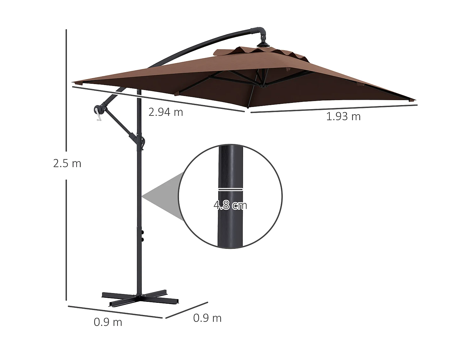 Ombrellone da giardino decentrato 3x2m con manovella marrone