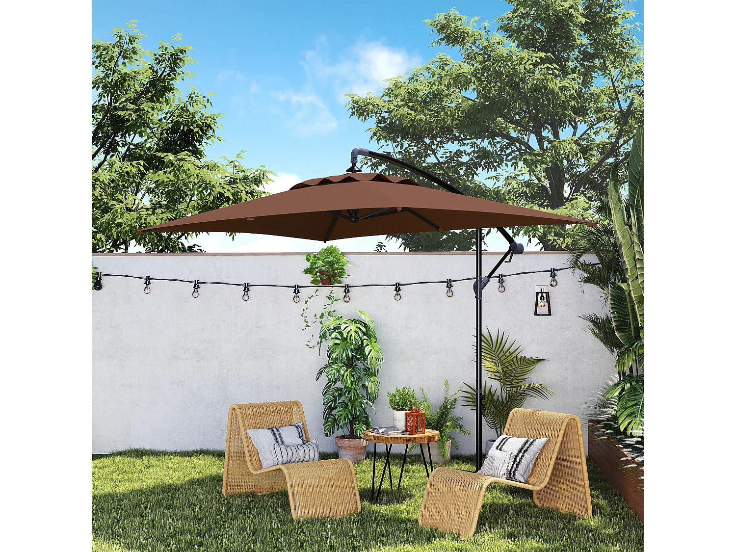 Ombrellone da giardino decentrato 3x2m con manovella marrone