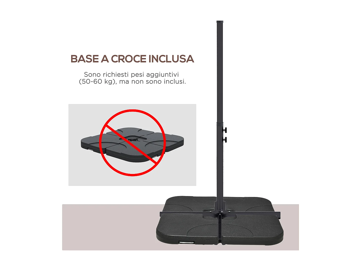 Ombrellone da giardino decentrato 3x2m con manovella marrone